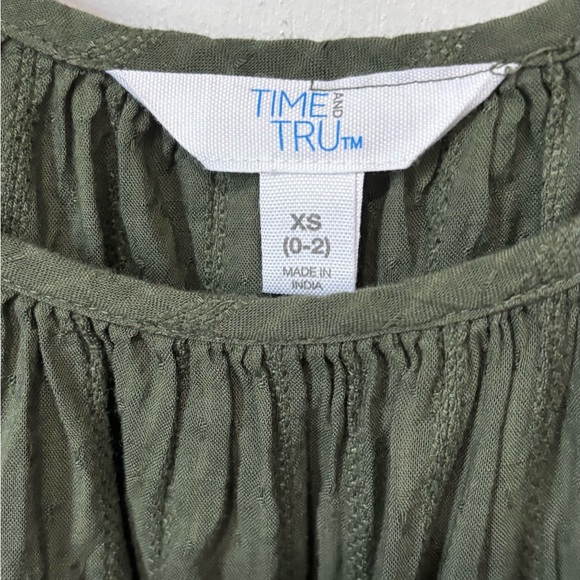 Time and Tru Olive Gathered Neckline Midi Flutter Dress-NWT- size 0-2 - Picture 2 of 4